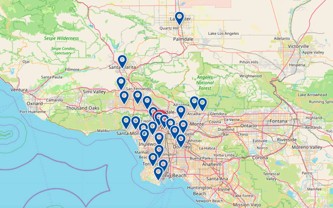Map showing organization locations
