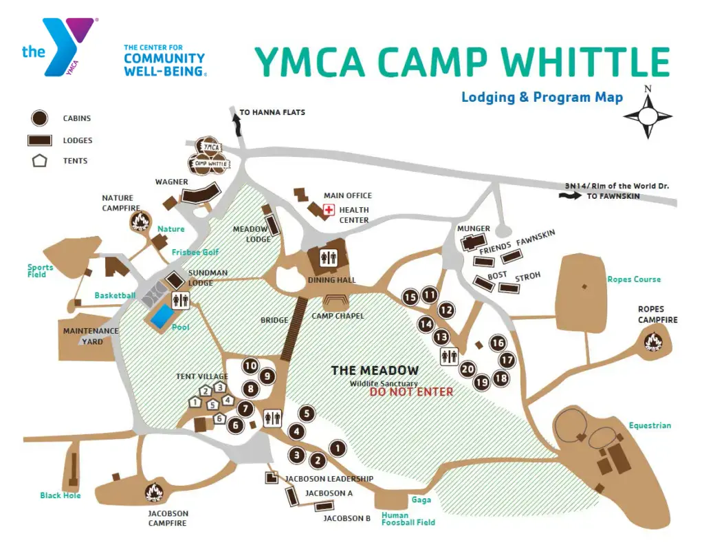 A facility map of YMCA Camp Whittle