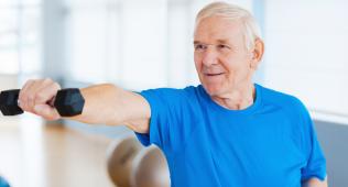 Older man with dumbbells